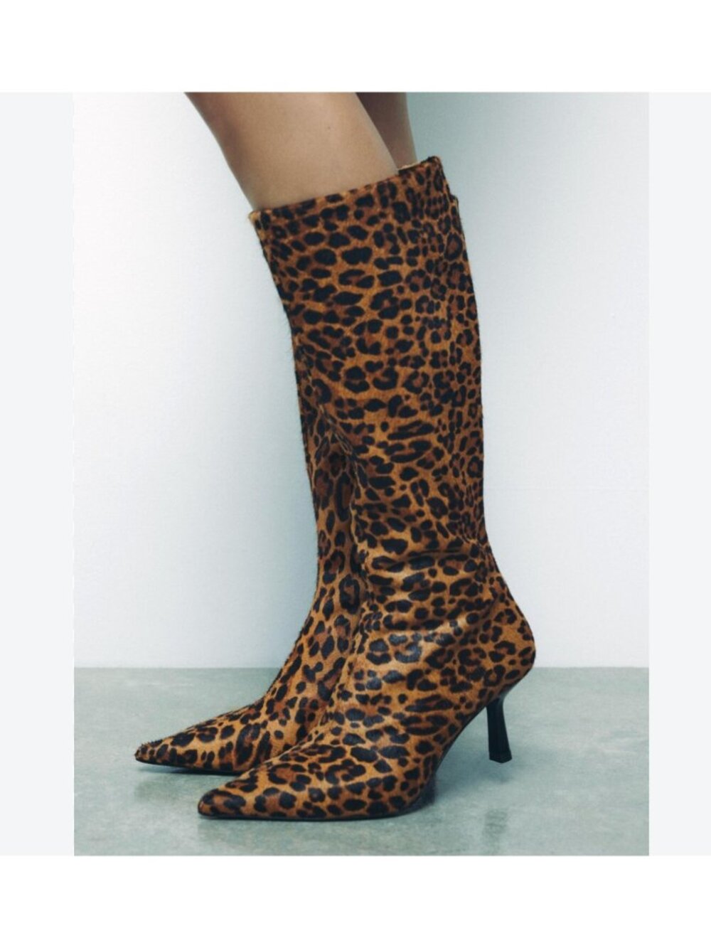 Zara Women Leopard Boots Leather Heeled EU 39 US 8 Animal Print 2001/410 NWT